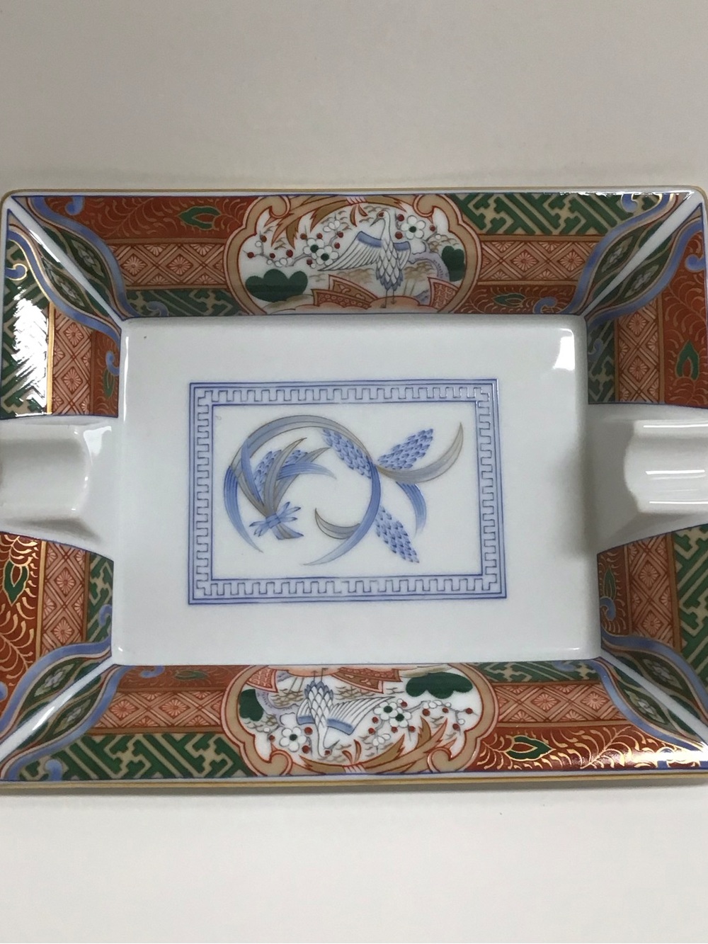 Vintage Imari ? Ashtray Cigar Asian Porcelain 7.5โ Rectangle Cranes Floral Gold - Picture 11 of 11
